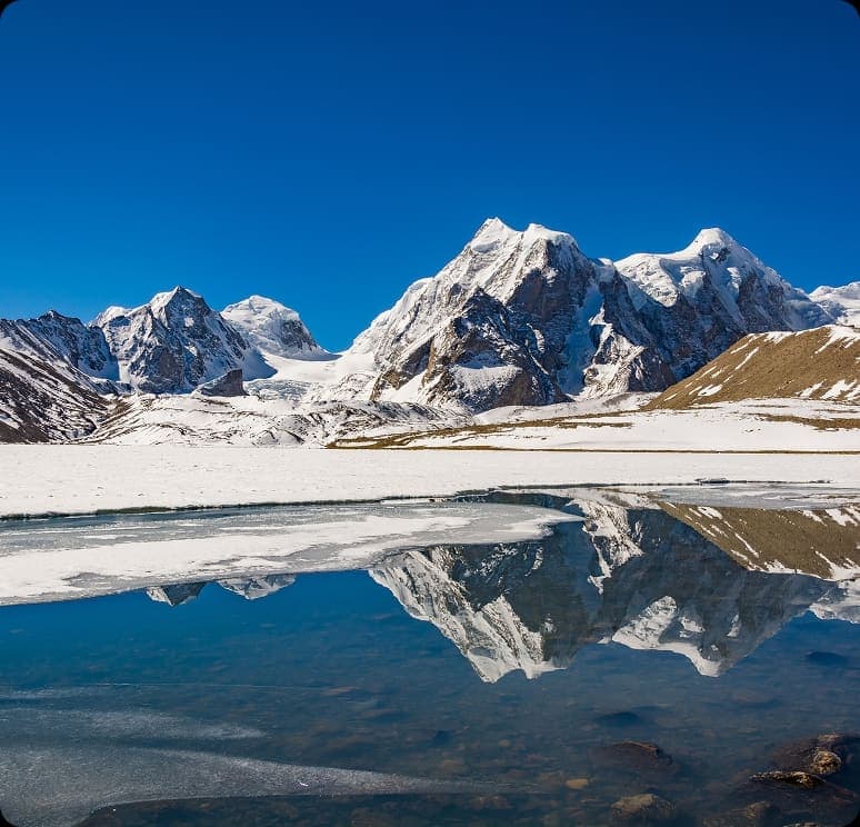 High-altitude lake surrounded by mountains in Sikkim
