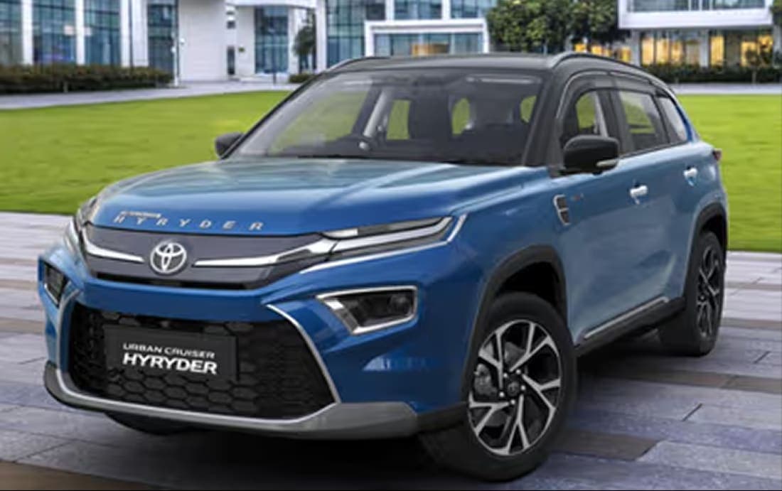 Toyota Hyryder SUV available for rent with an experienced driver